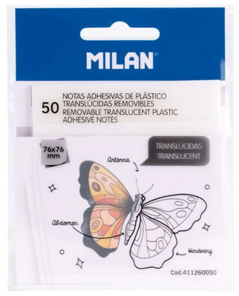 Bloc-notes adhésives translucides 50f 7.6x7.6cm