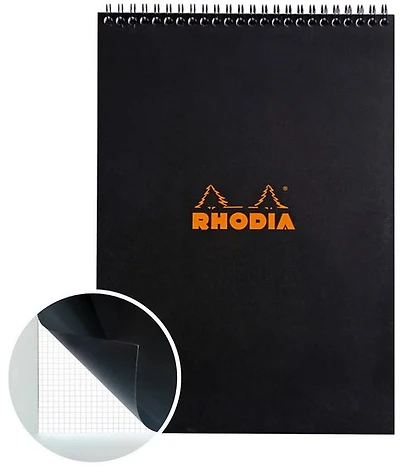 Bloc-notes à spirale rhodia - quadrillé - noir - 210 x 297 millimètres