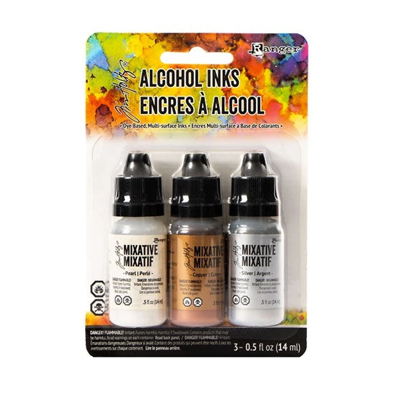 Set of Alcohol Ink Silver Pearl and Copper - 3x14ml