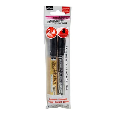 Pqt 2 marqueurs acrylique - 1.2mm - or et argent