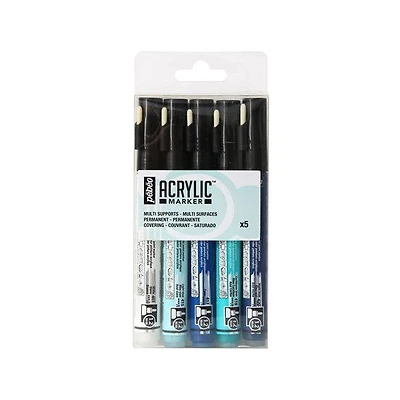Pqt 5 marqueurs acrylique - 1.2mm - asst bleu