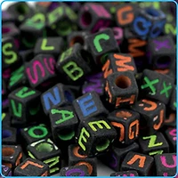 Pqt 100 perles cubes alphabet noirs fluorescents uv