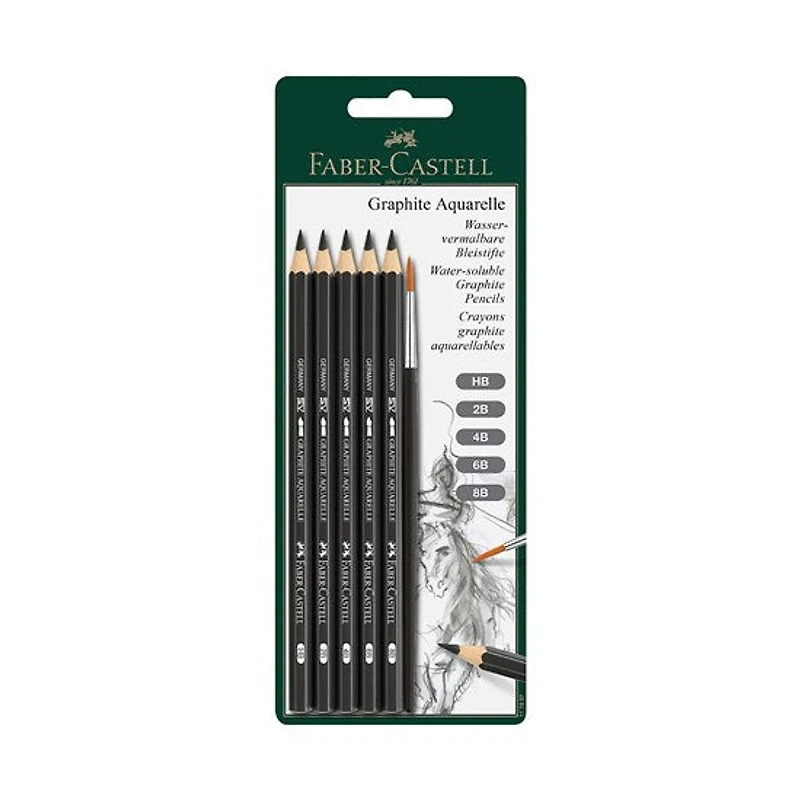 Ens. 5 crayons graphite aquarelle et pinceau
