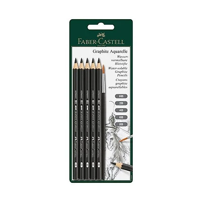 Ens. 5 crayons graphite aquarelle et pinceau