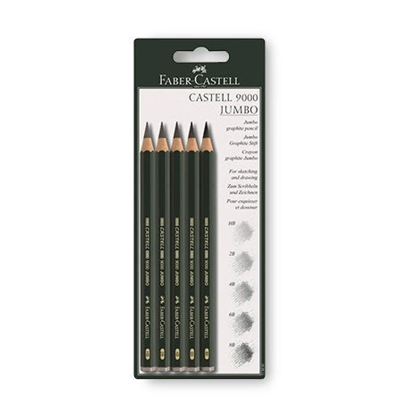 Ens. 5 crayons graphite large castell 9000