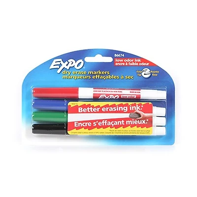 Ens. 4 marqueurs effaçables à sec faible odeur
