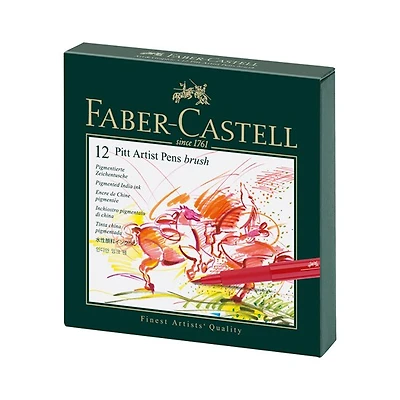 Ens. 12 marqueurs pinceau pitt couleurs assorties