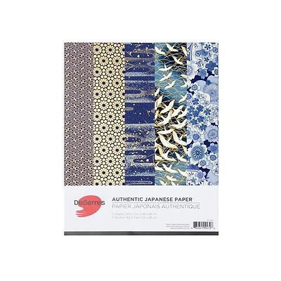 Japanese Paper Set of 5 Chiyogami Blue - 8.5X11"