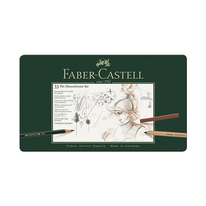 Ens. 33 pièces crayons et fusains pitt monochrome
