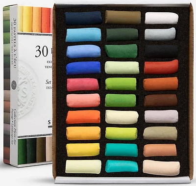 Ens. demi-pastels à l'écu - paysage de campagne (30)