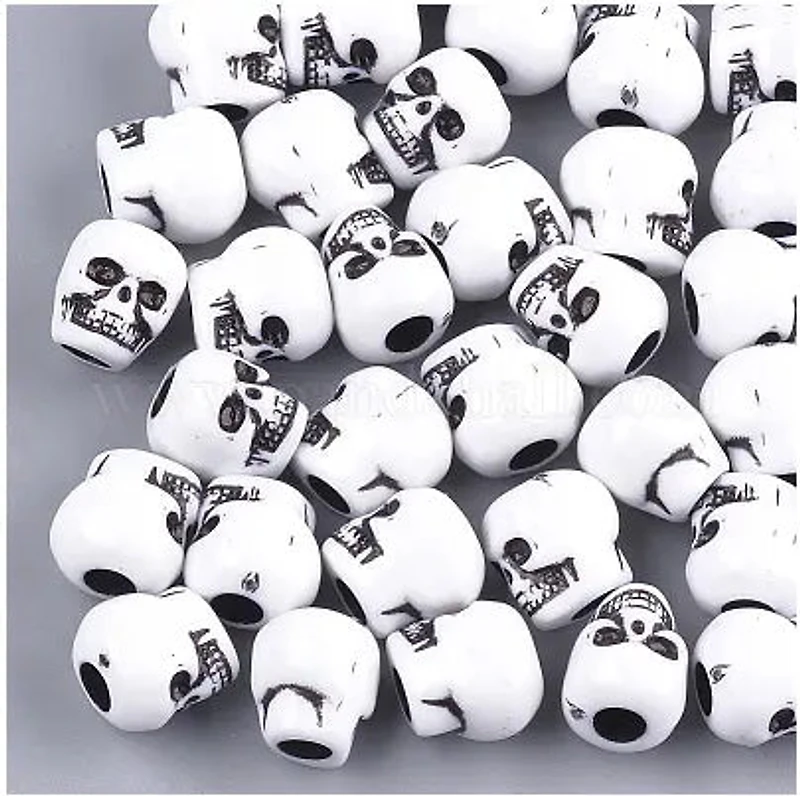 Pack of 50 Black and White Skull Beads