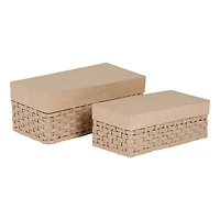 2-Pack Papier-Mâché Braided Baskets - Rectangular
