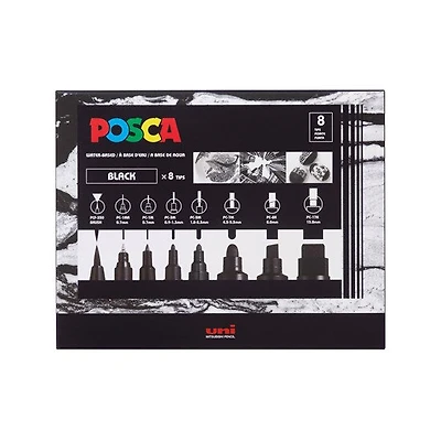 Ens. 8 marqueurs posca pointes variées noir