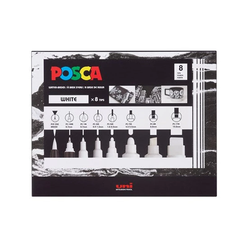 Ens. 8 marqueurs posca pointes variées blanc