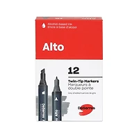 Ens. 12 marqueurs alto, gris - pointe biseautée et fine