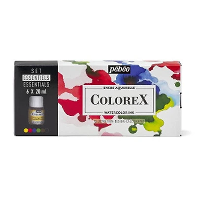Ens encres aquarelle - colorex - 6x20ml - essentiels