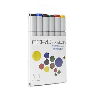 Ens. 6 marqueurs copic sketch couleurs primaires vives