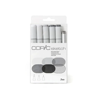 Ens. 6 marqueurs copic sketch tons gris