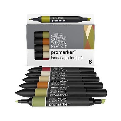 Ens. 6 marqueurs promarker double pointe tons paysage