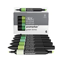 Ens.6 marqueurs promarker double pointe tons vert