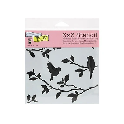 Pochoir  oiseaux sur branche- 6x6po