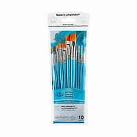 Ens. 10 pinceaux en taklon doré angulaires et ronds