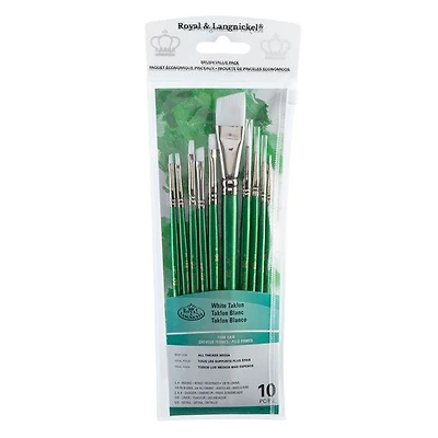 Set of 10 White Taklon Brushes Angular/Round