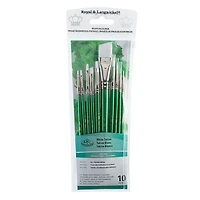 Set of 10 White Taklon Brushes Angular/Round