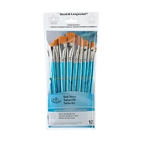 Ens. 12 pinceaux en taklon or carrés/plats