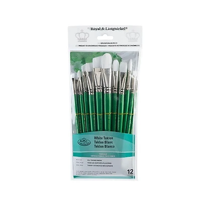Ens. 12 pinceaux en taklon blanc carrés/filberts