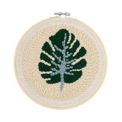 Ens. broderie au poinçon monstera