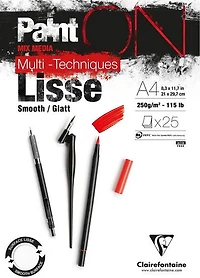 BLOC COLLÉ TECHNIQUES MIXTES PAINT'ON - LISSE 8,3 X 11,7 Pouces