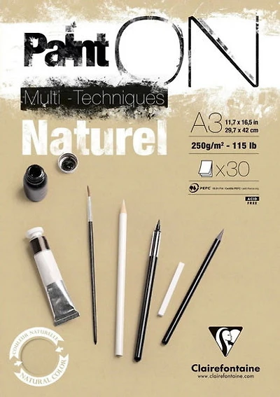 BLOC COLLÉ TECHNIQUES MIXTES PAINT'ON - NATUREL 11,7 X 16,5 Pouces