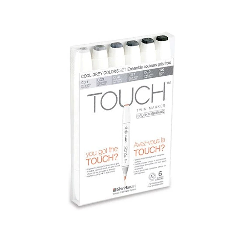 Ens. 6 marqueurs touch double pointe - gris froid