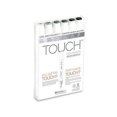 Ens. 6 marqueurs touch double pointe - gris froid