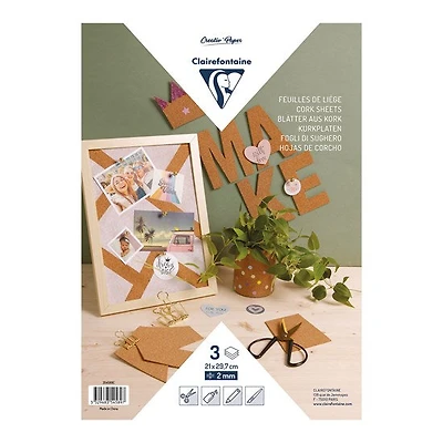 Pqt. 3 feuilles de liège - 2 mm