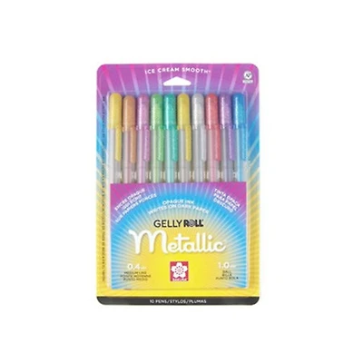 Ens. 10 stylos gel gelly roll métalliques
