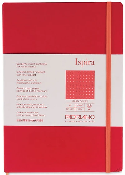 Cahier à reliure cousue ispira - couverture rigide - rouge - pointille grampersquaremeter