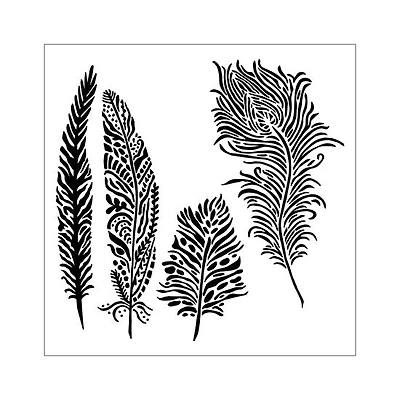 Pochoir  plumes enjouées-12x12po