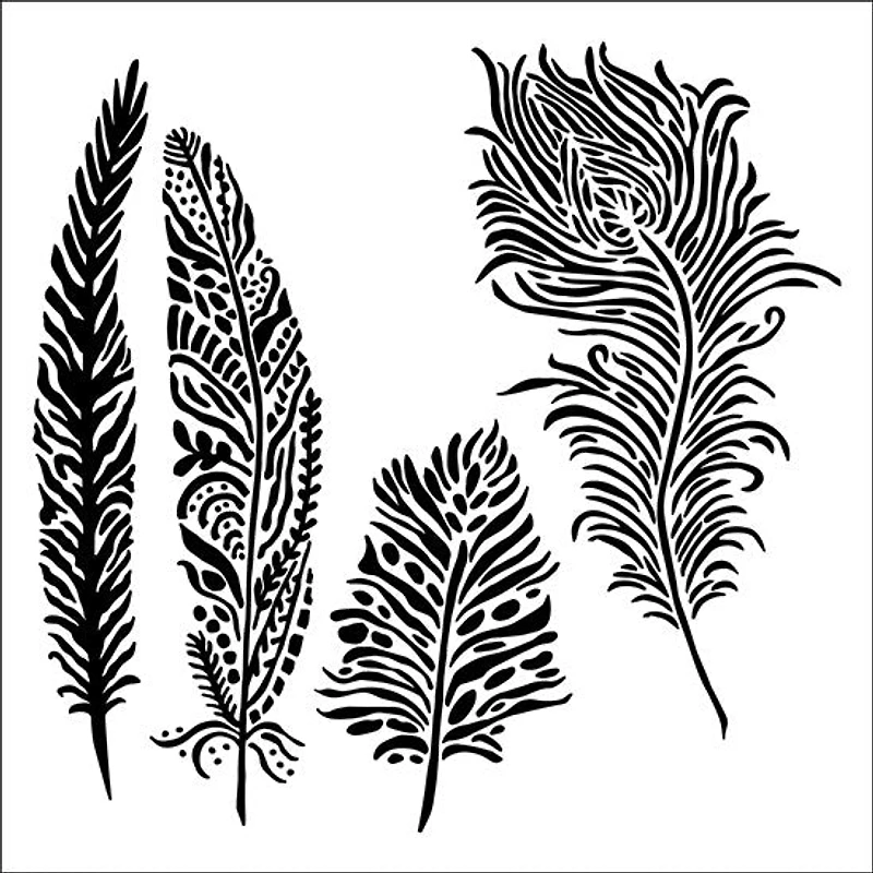 Pochoir plumes enjouées- 6x6po