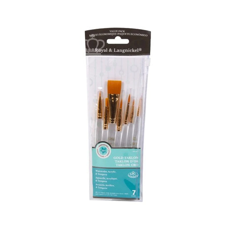 Set of 7 Gold Taklon Brushes Short Handle