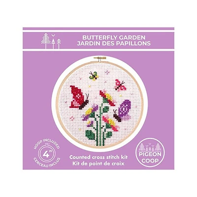 Kit point de croix diy - jardin de papillons