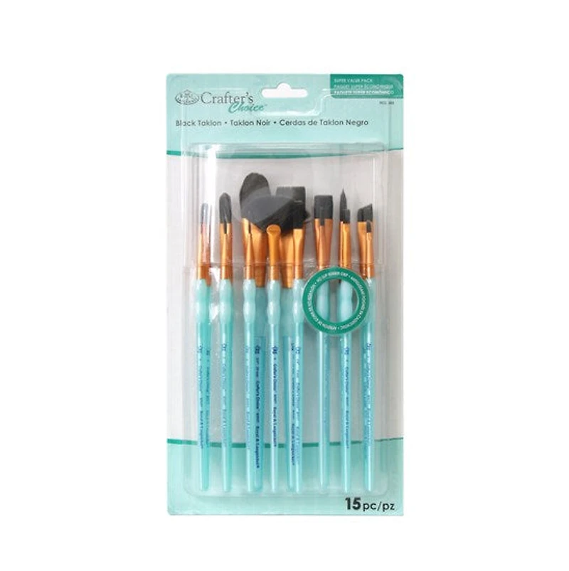 Set of 15 Black Taklon Brushes Assorted