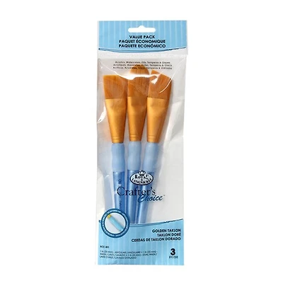 Ens. 3 pinceaux larges en taklon doré