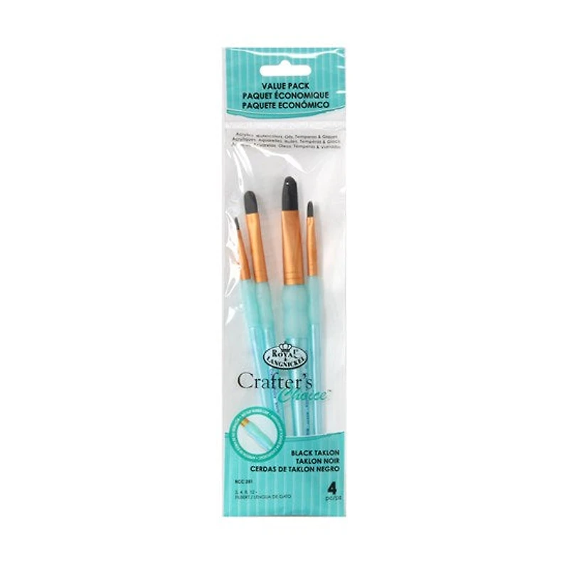 Ens. 4 pinceaux en taklon noir bombés