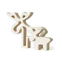 Ens. 2 décorations en bois naturel - rennes