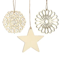 3-Pack Natural Wood Ornaments - Mandala