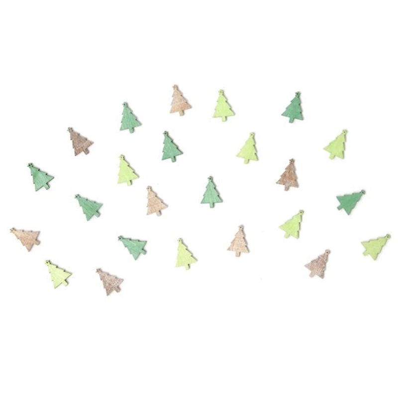 24-Pack Wooden Ornaments - Pine Trees, Assorted Colours