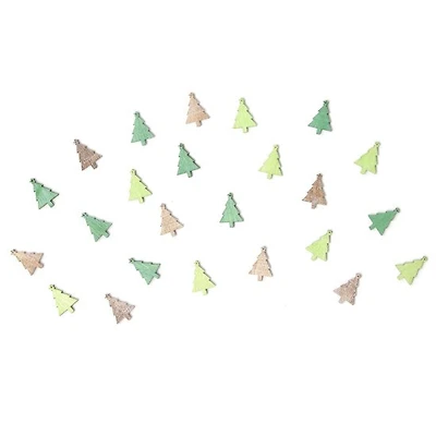 Ens. 24 ornements en bois - sapins, couleurs assorties