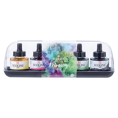 Ens. 5 encre aquarelle ecoline - primaire - 30ml